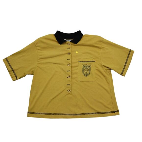 CH Sports Shirt Womens M Yellow Front Button Short Sleeve Pockets Collared Top - Picture 1 of 16